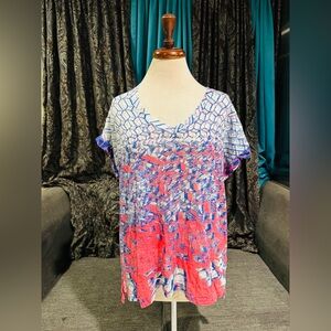 David Cline‎ Women Colorful Mosaic Patterned Fabric Lightweight V-neck Size L